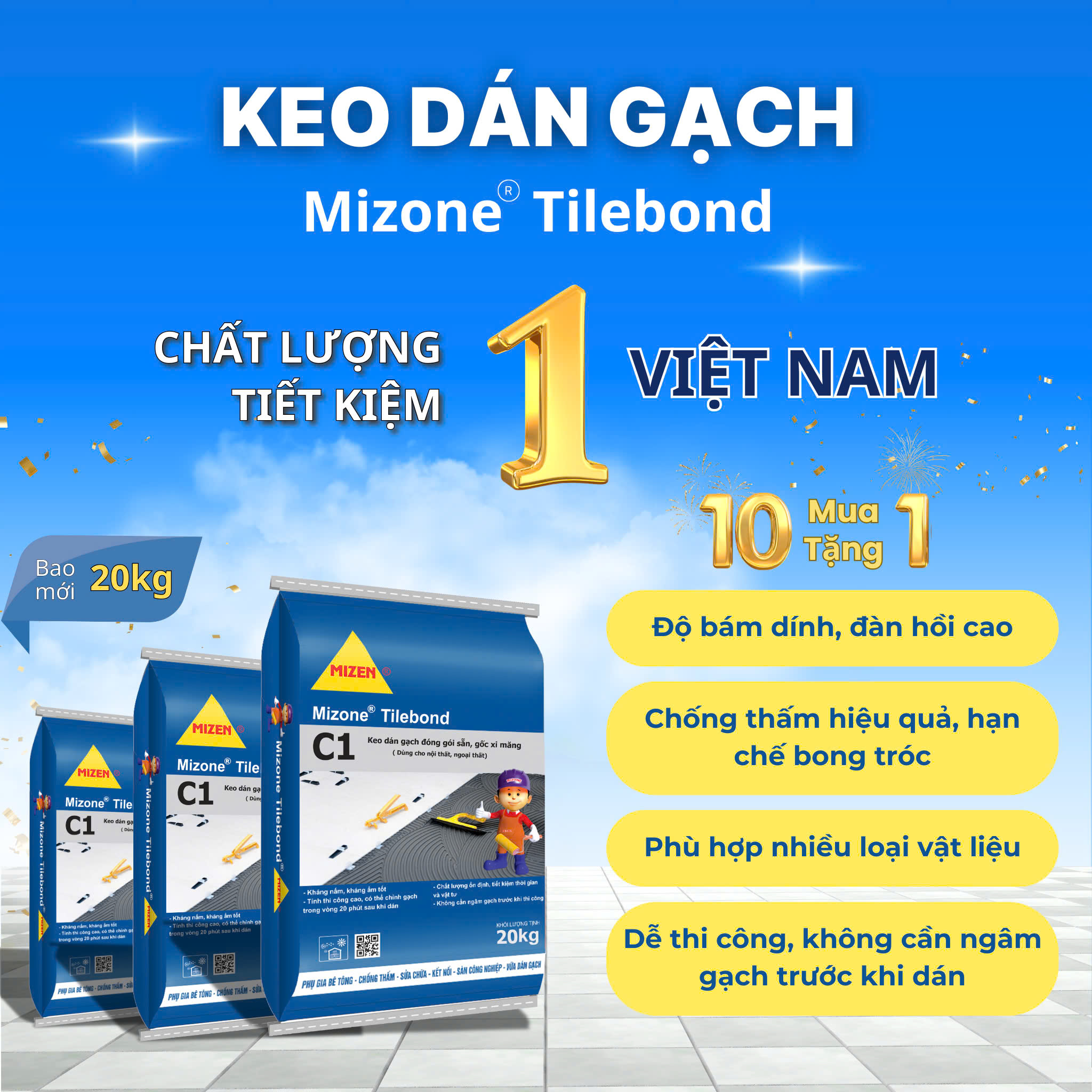 Keo dán gạch Mizone TileBond 