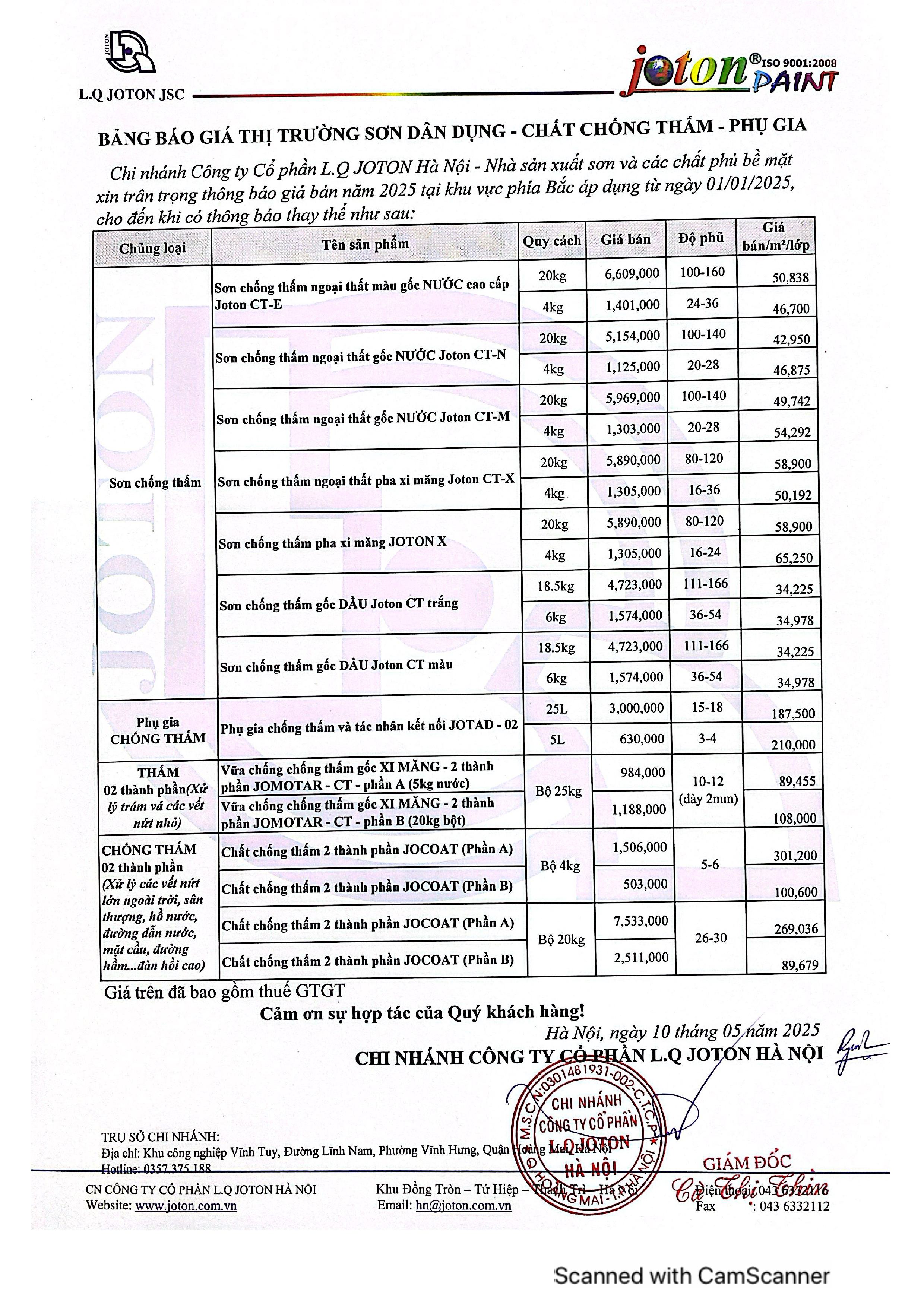 BÁO GIÁ TT SƠN DD CHỐNG THẤM T5.25